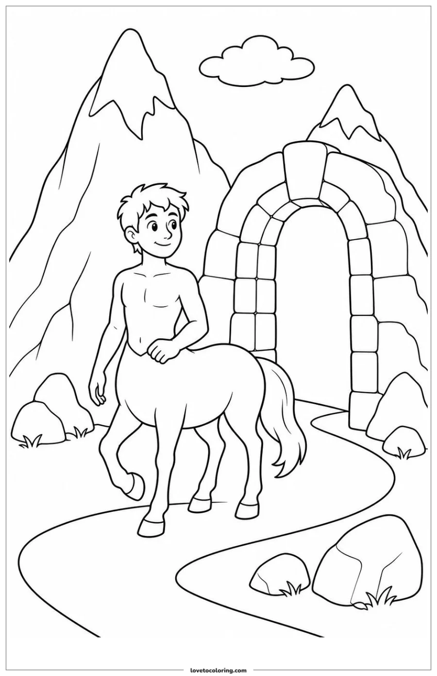 Dibujo para colorear de centaur circling a high mountain gate