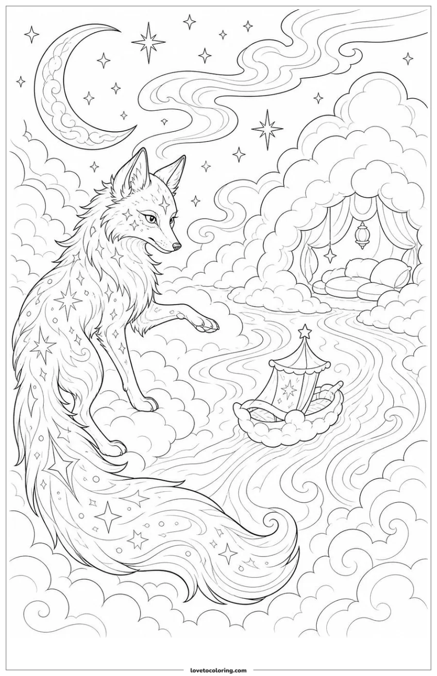 Dibujo para colorear de star fox guiding a tiny cloud boat toward shelter