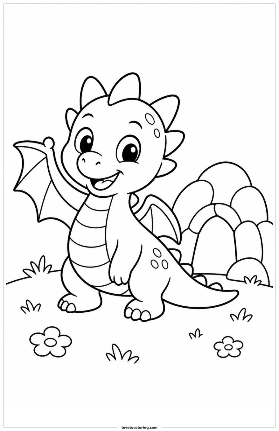 Dibujo para colorear de friendly baby dragon waving