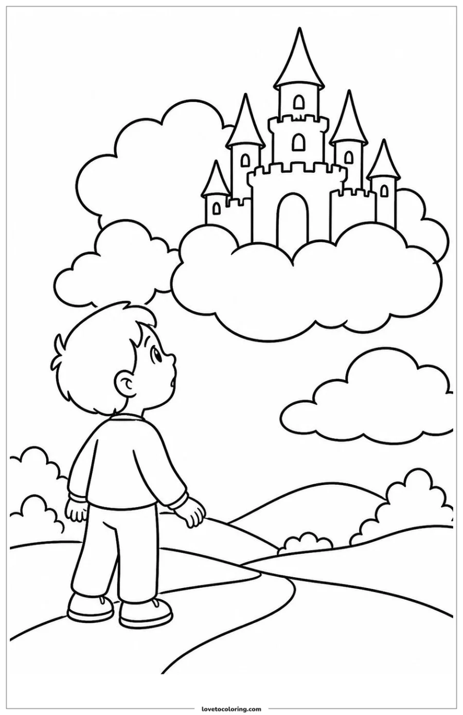Dibujo para colorear de looking at a flying castle