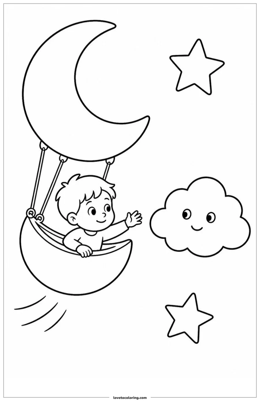 Dibujo para colorear de flying in a moon balloon