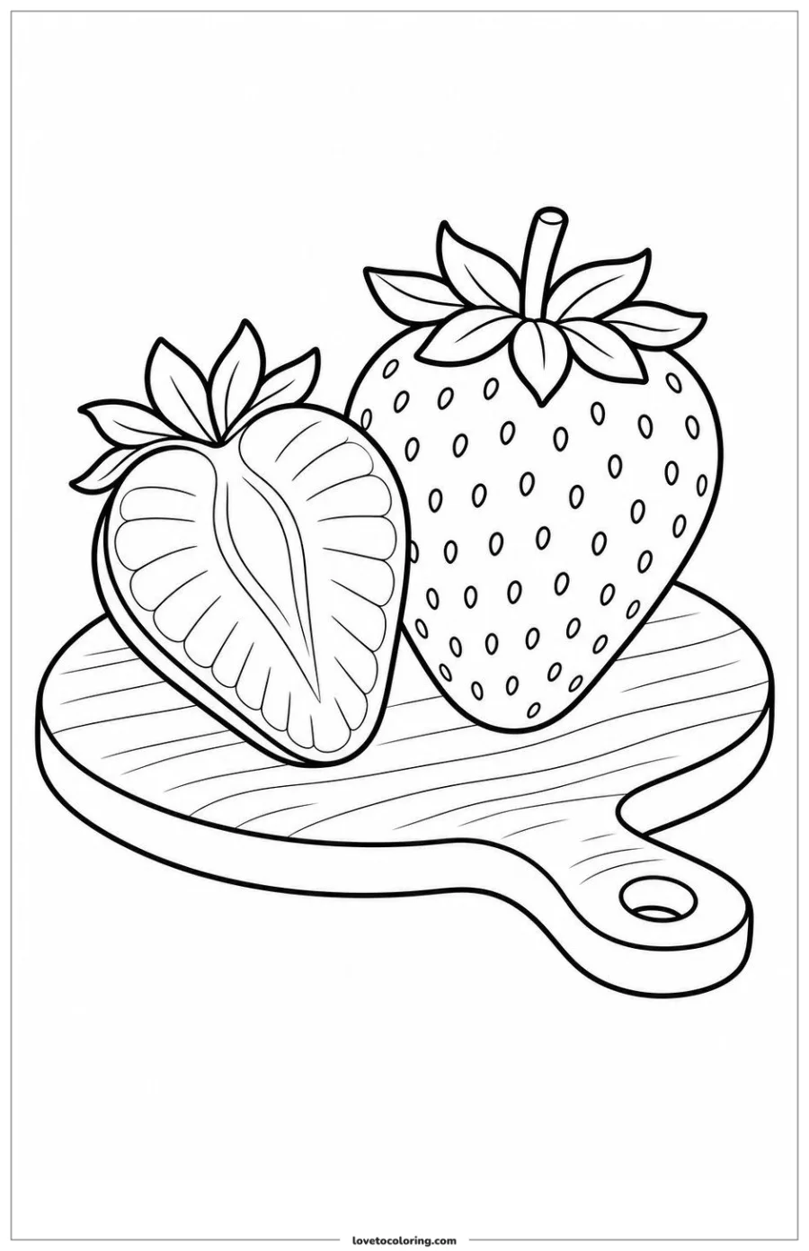 Dibujo para colorear de fresa entera y cortada