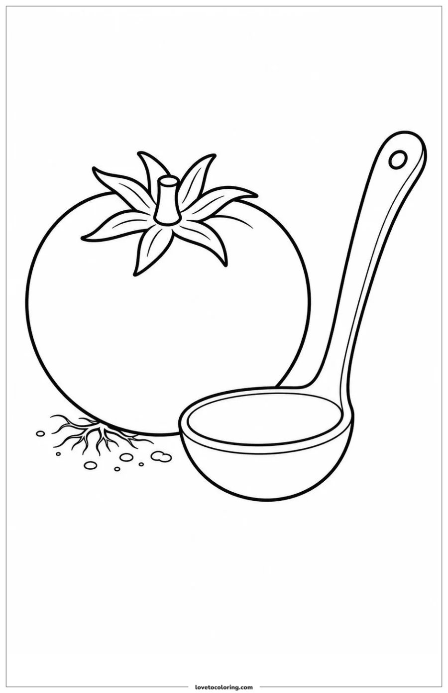 Dibujo para colorear de tomato resting beside a recipe tool