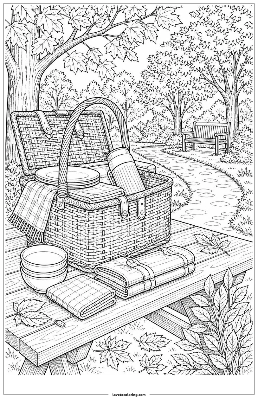 Dibujo para colorear de picnic basket after the meal