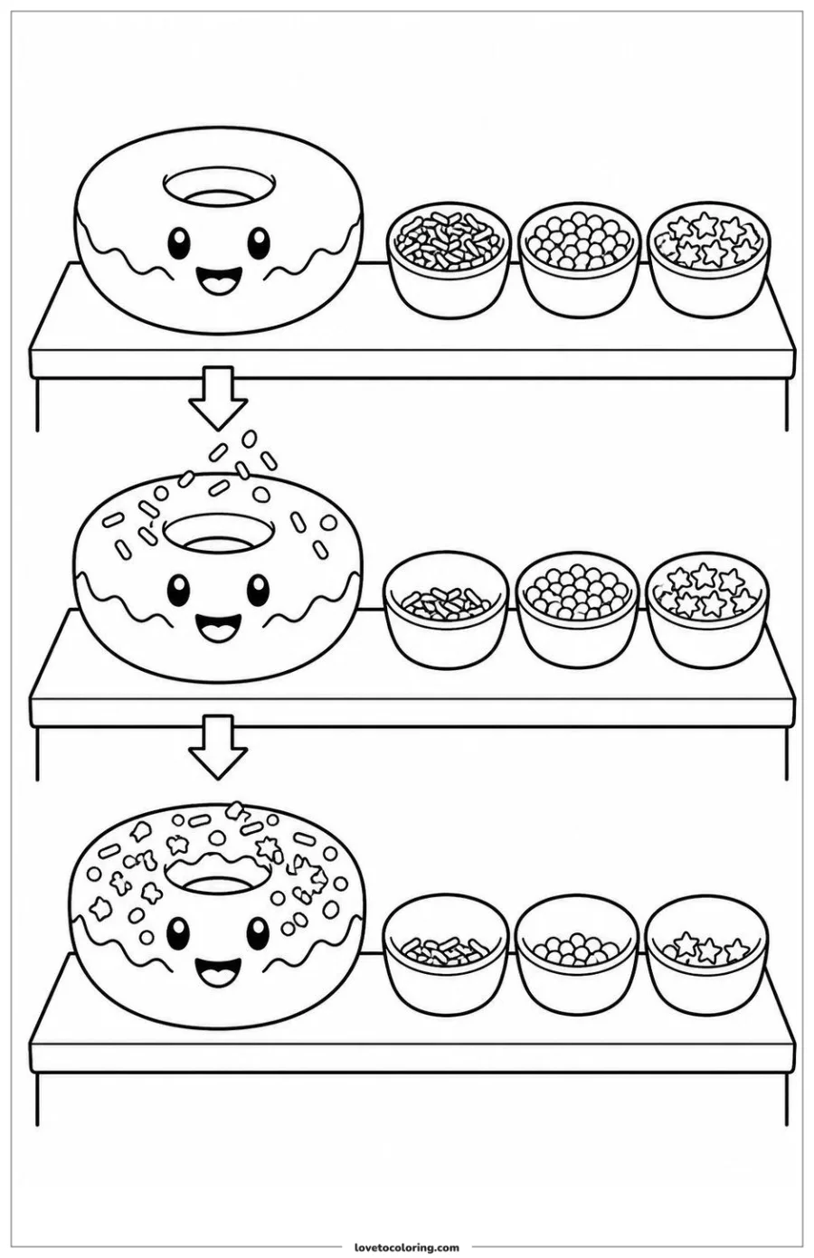 Dibujo para colorear de smiling doughnut receiving one final topping
