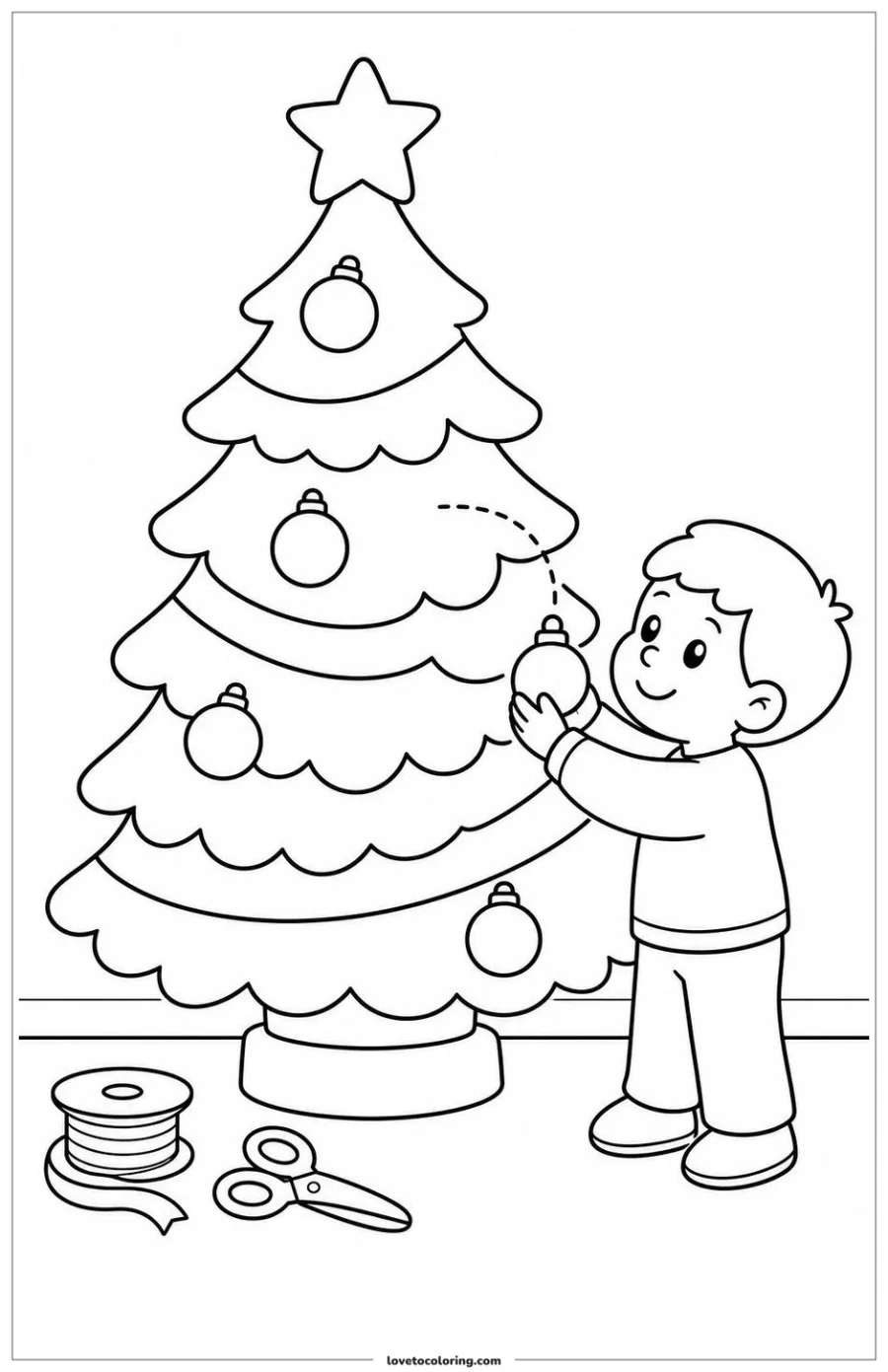 Dibujo para colorear de christmas tree receiving a final ornament