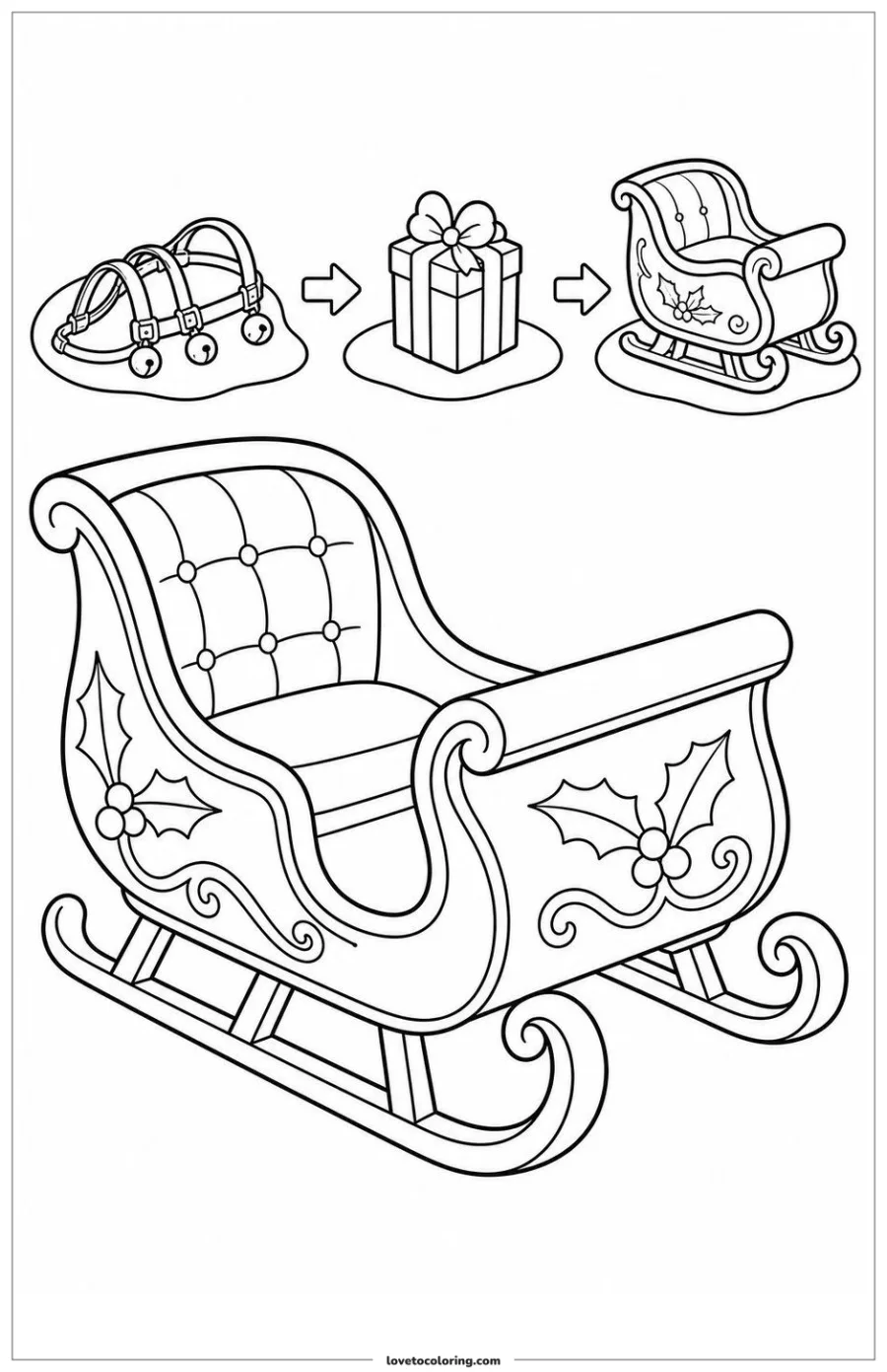 Dibujo para colorear de santa's sleigh resting after the celebration setup