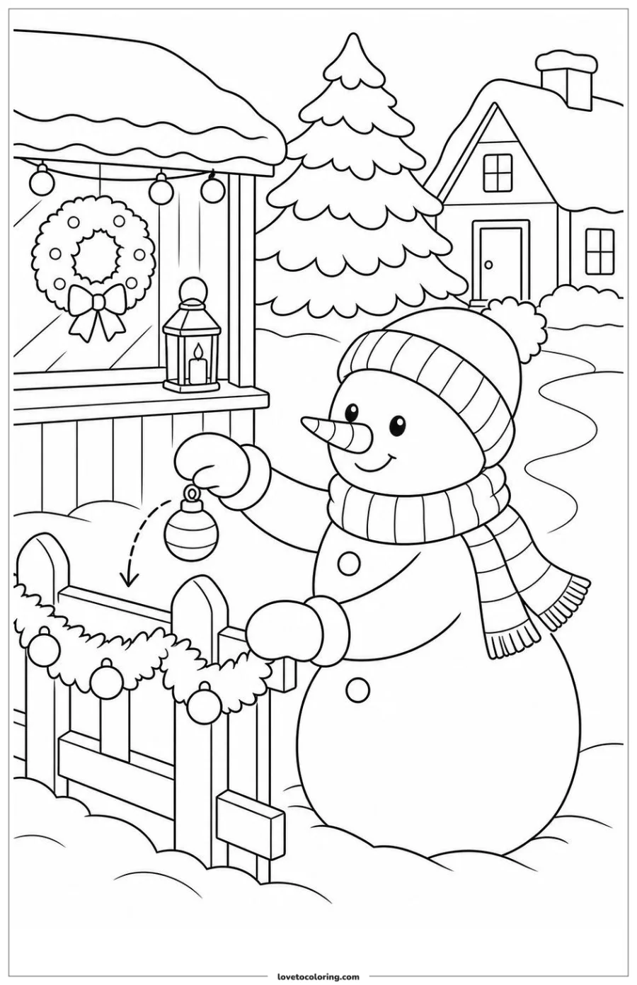 Dibujo para colorear de snowman completing one gentle holiday task