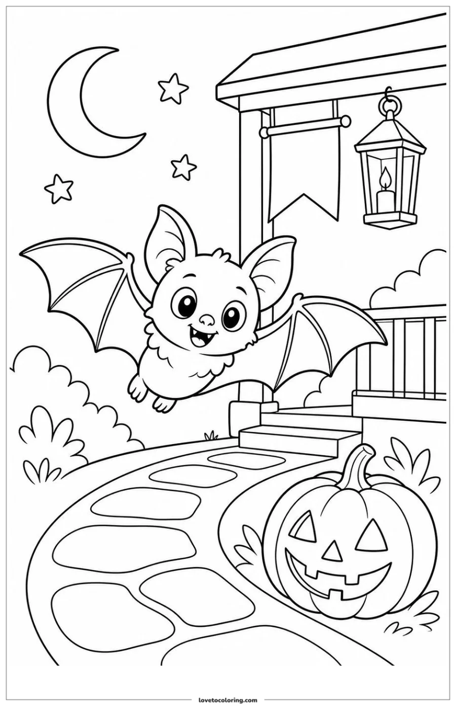Dibujo para colorear de cute bat following a short festive path