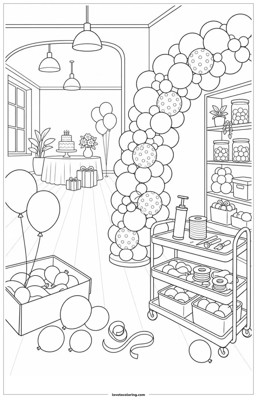 Dibujo para colorear de birthday balloons a simple balloon arch