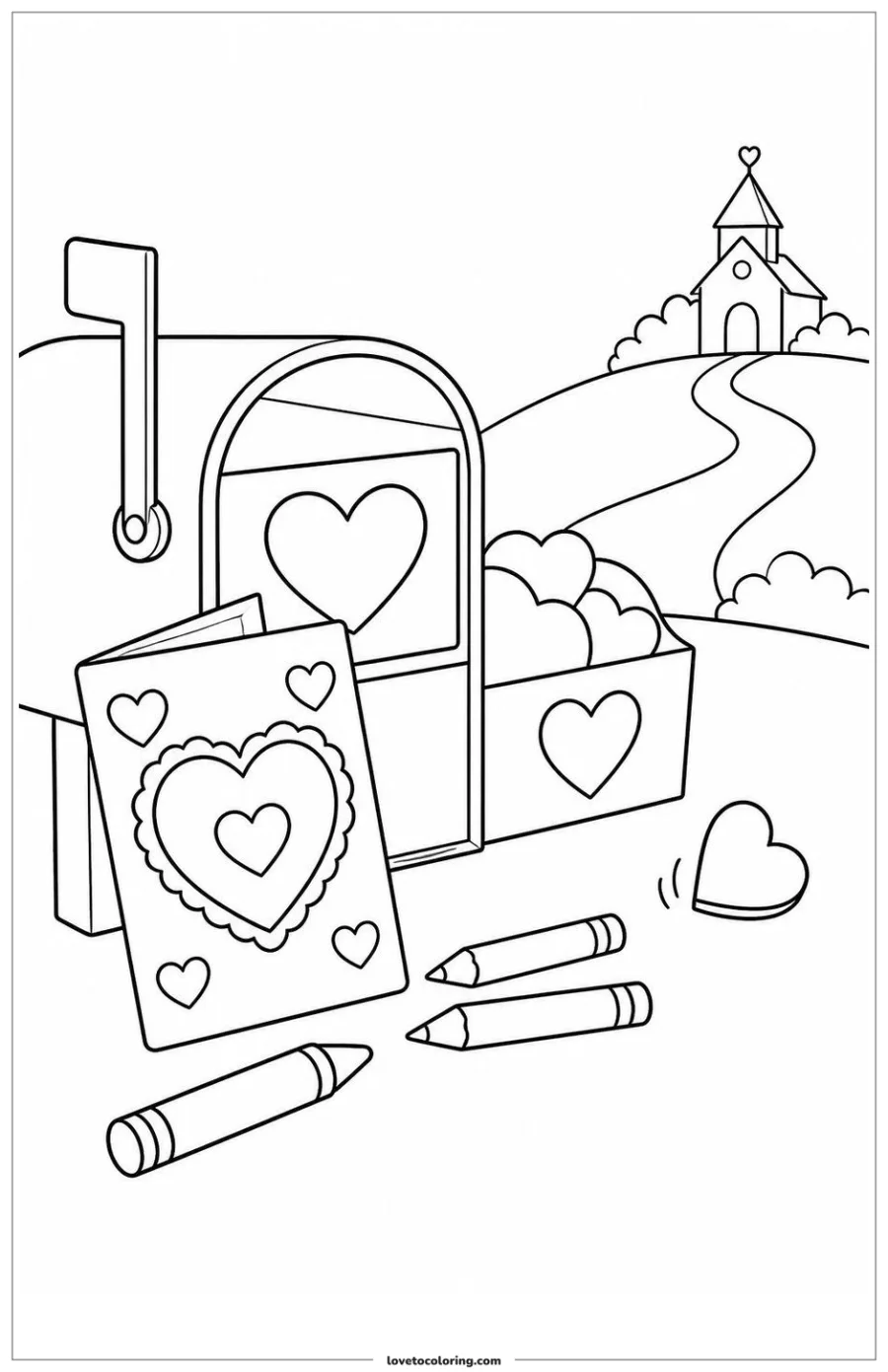 Dibujo para colorear de friendship card waiting beside crayons or pencils