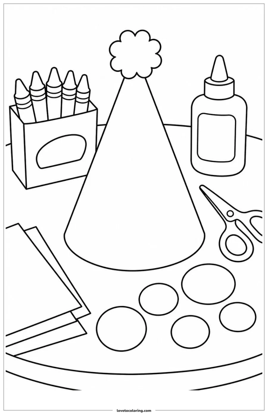 Dibujo para colorear de new year party hat the center of a craft table