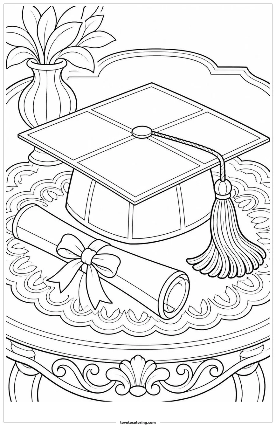 Dibujo para colorear de graduation cap showing broad colorable panels