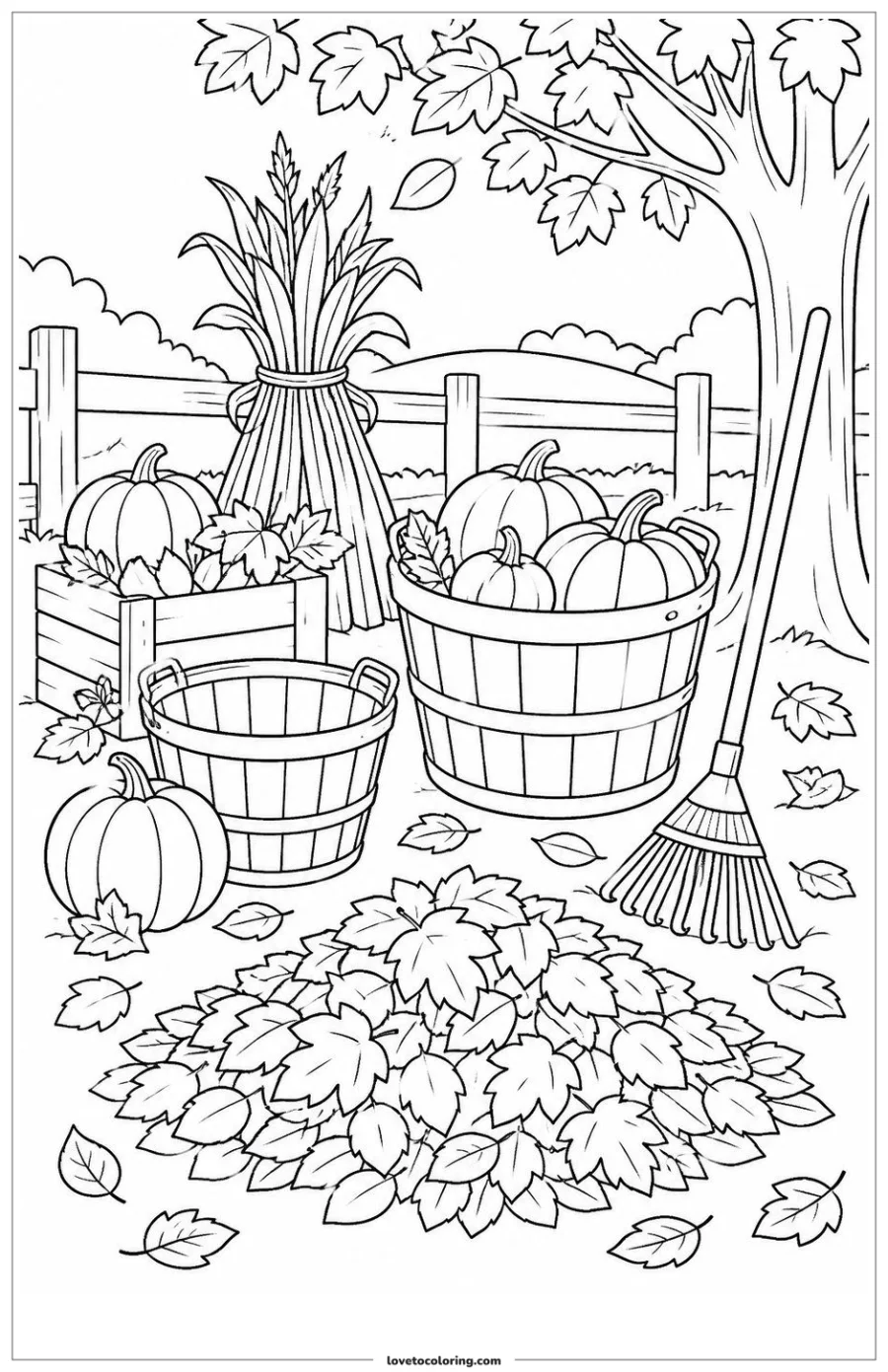 Dibujo para colorear de fall harvest cleanup after the event