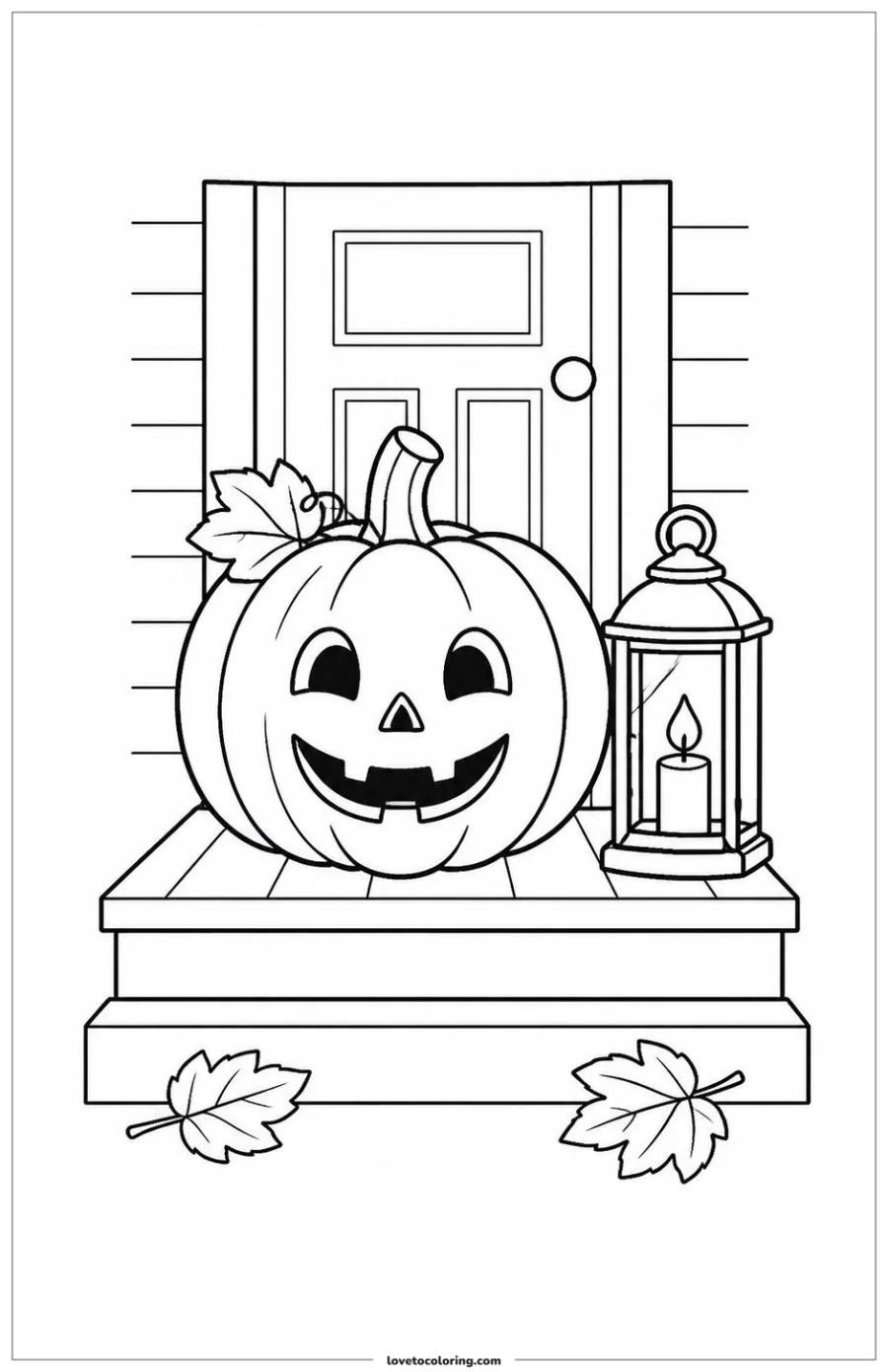 Dibujo para colorear de halloween pumpkin standing in a front-porch display