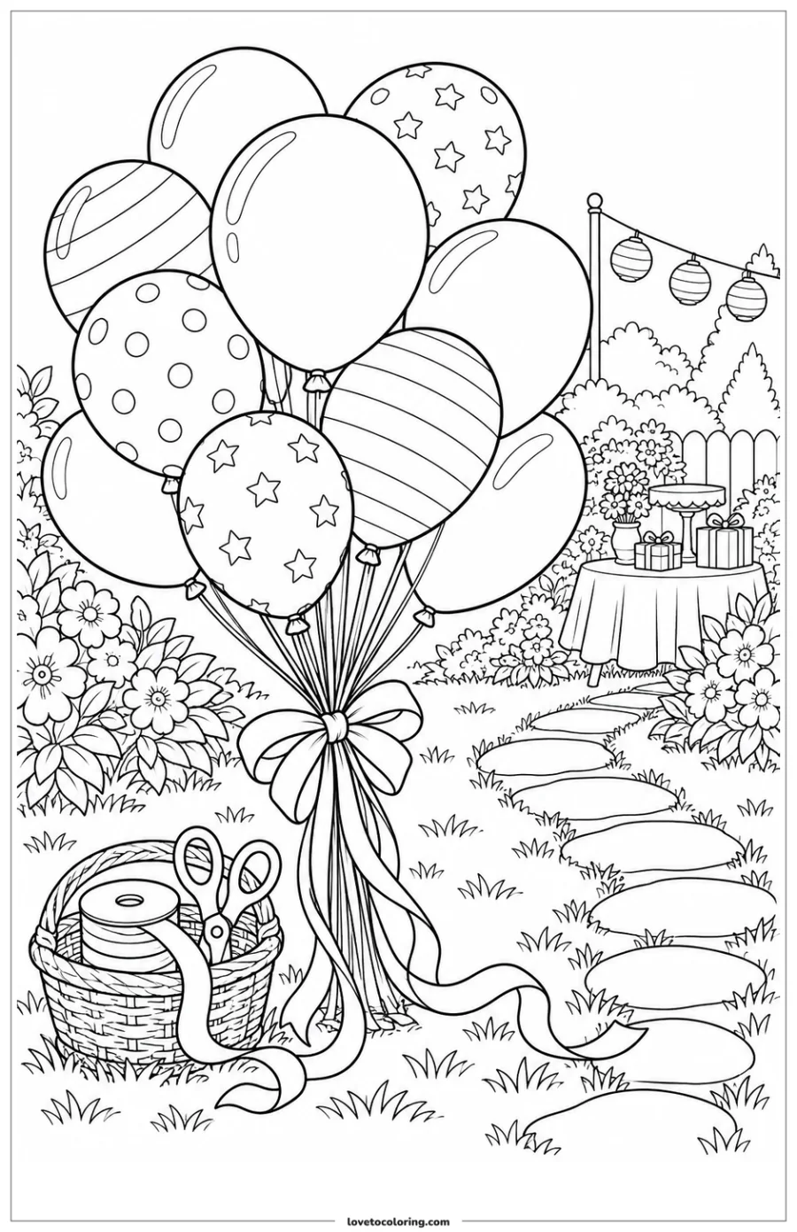 Ramo de globos en el jardín