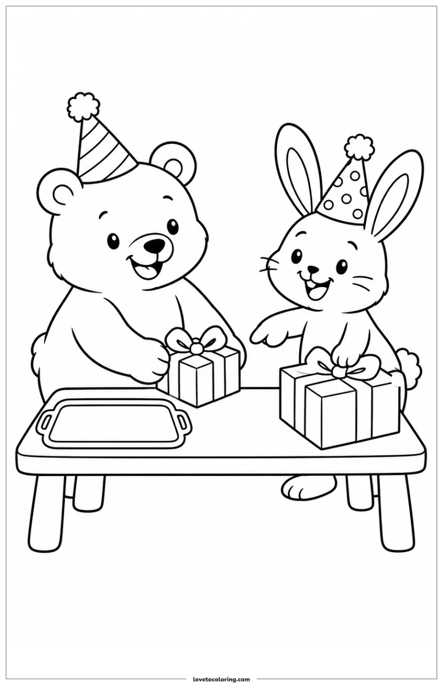 Amigos preparan la mesa de regalos