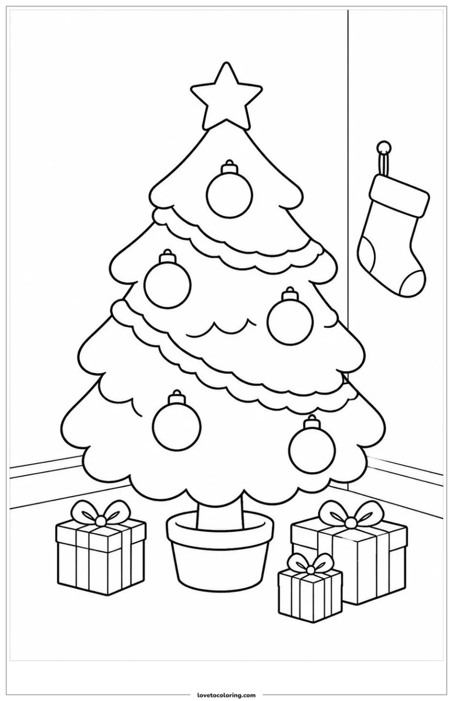 Dibujo para colorear de cute christmas tree with large ornaments