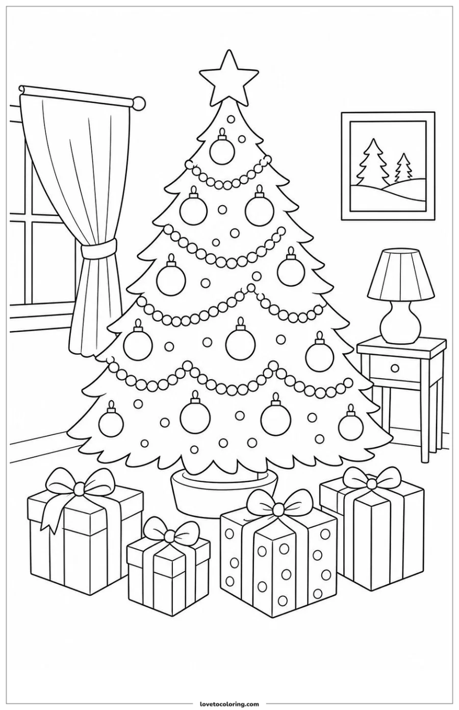 Dibujo para colorear de christmas tree with ornaments and garland
