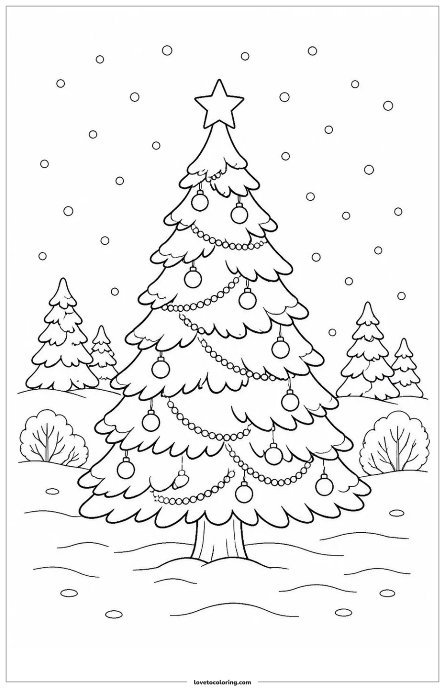 Dibujo para colorear de snowy christmas tree