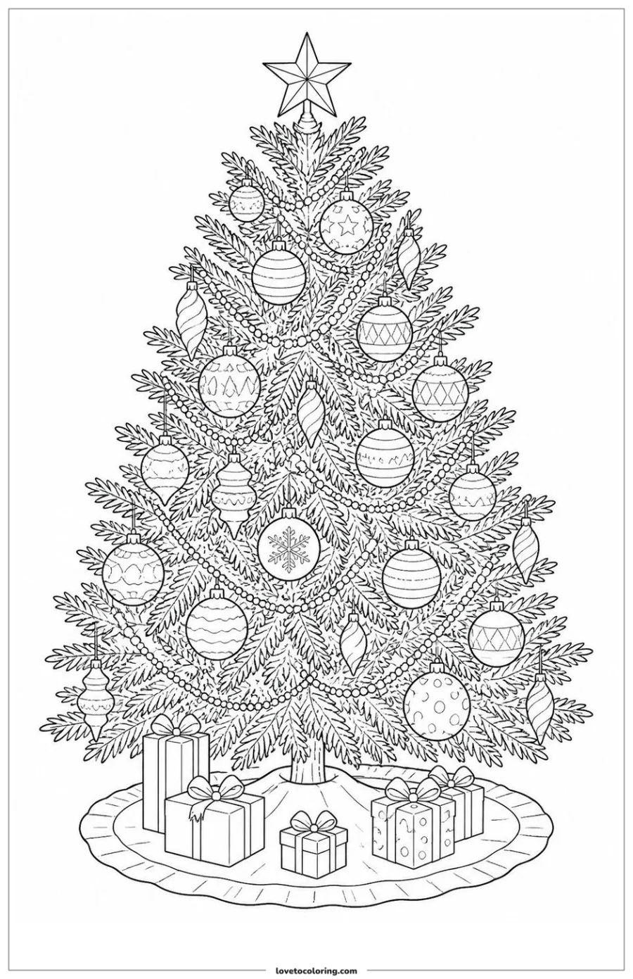 Dibujo para colorear de realistic evergreen christmas tree