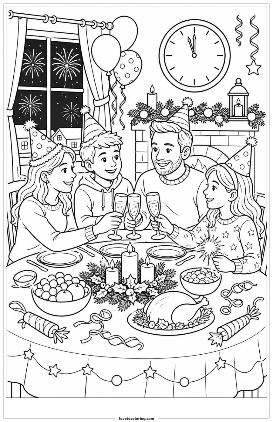 Dibujo para colorear de family sharing a new year celebration
