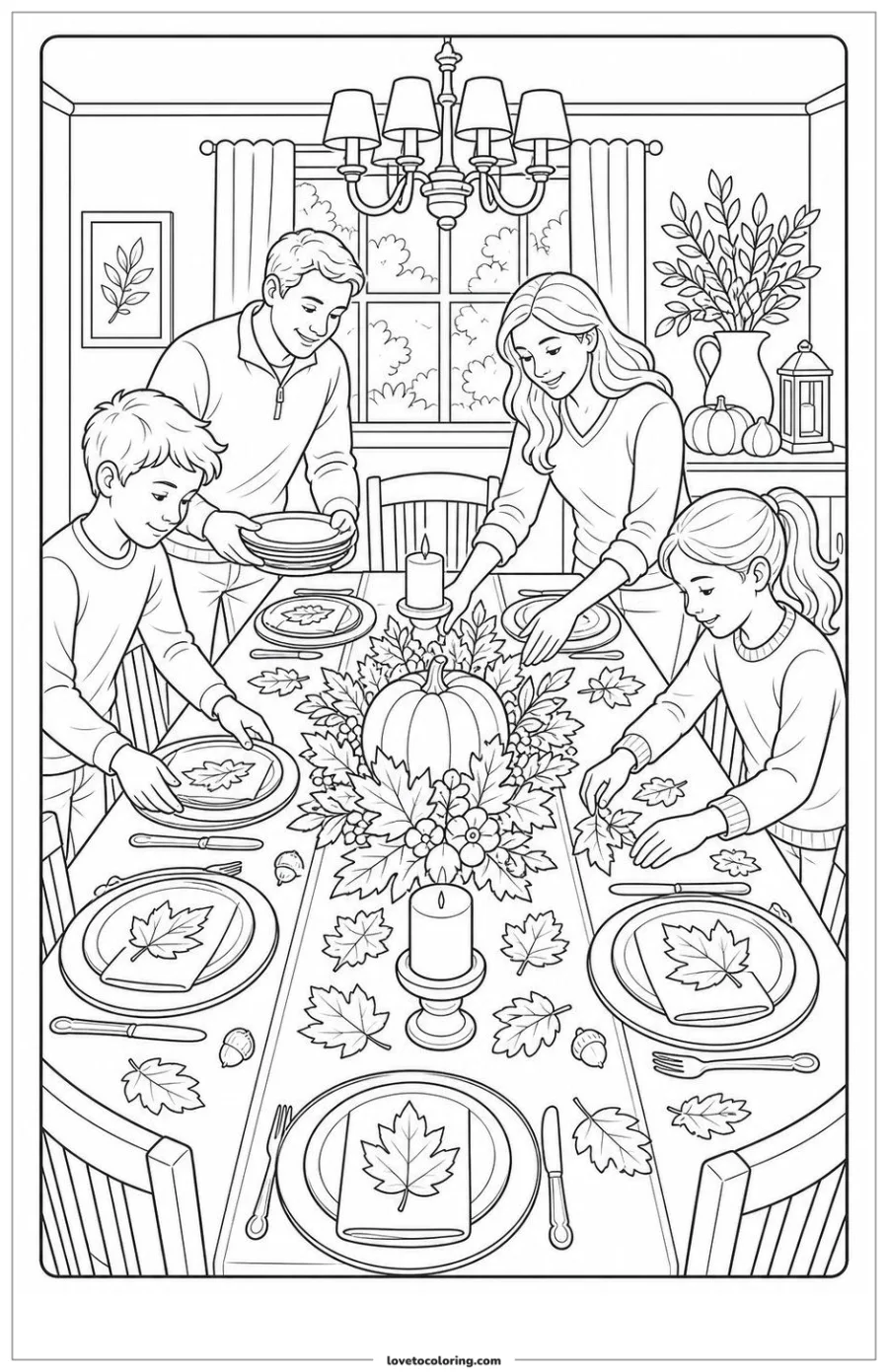 Dibujo para colorear de preparing a thanksgiving family table