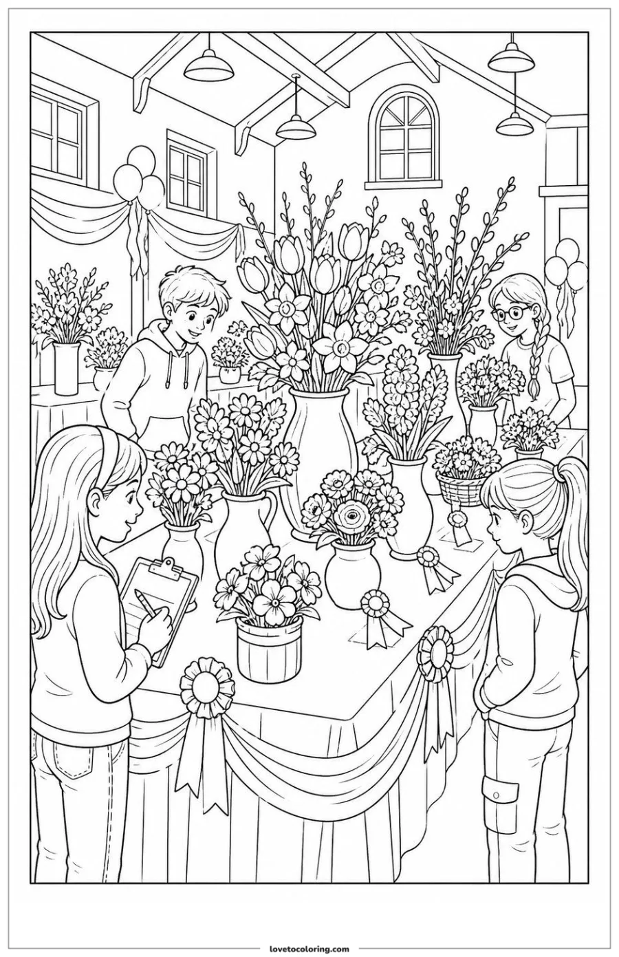 Dibujo para colorear de spring flower festival table