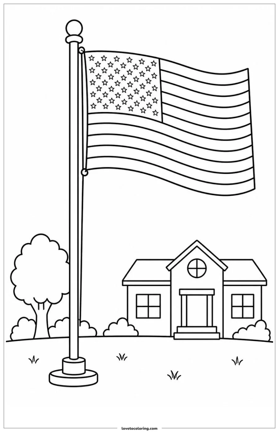 Dibujo para colorear de american flag on a schoolyard flagpole