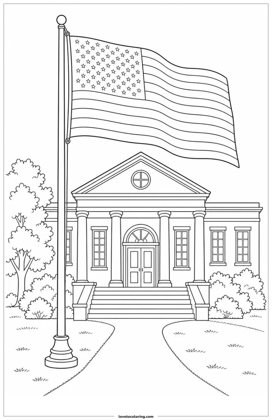 Dibujo para colorear de american flag at town hall