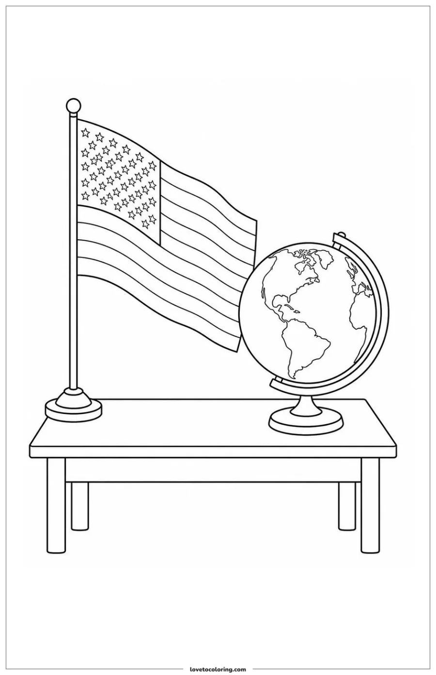 Dibujo para colorear de american flag and classroom globe