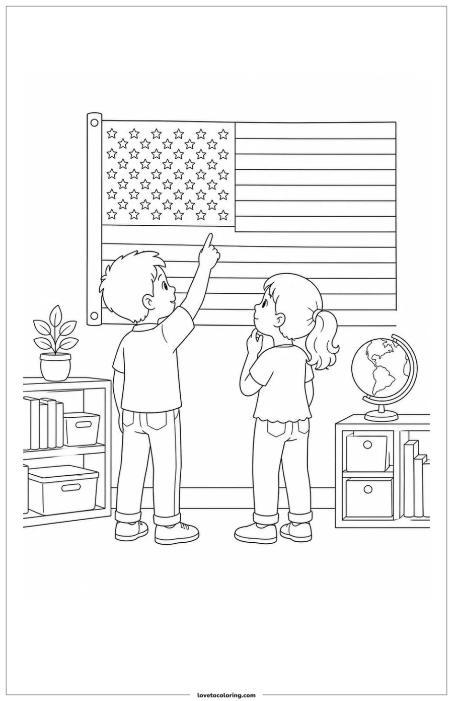 Dibujo para colorear de children studying the stars on an american flag