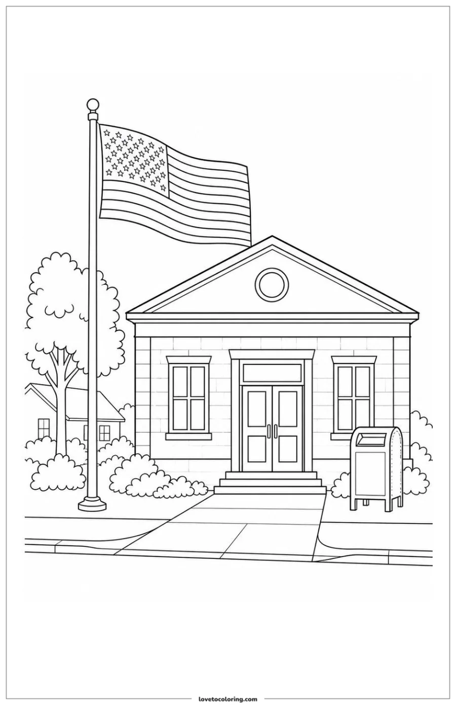 Dibujo para colorear de american flag at a neighborhood post office