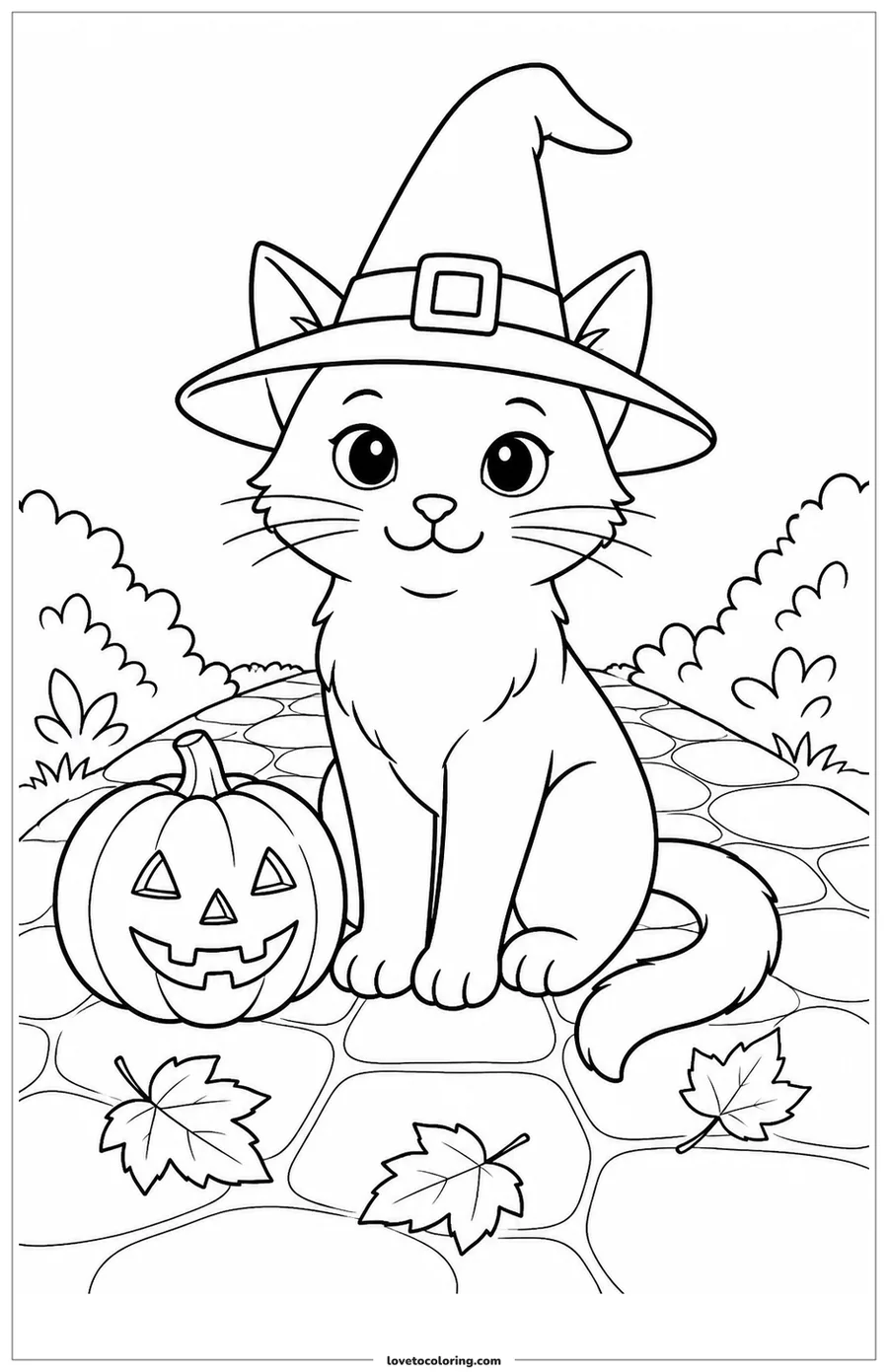 Dibujo para colorear de friendly witch-hat cat
