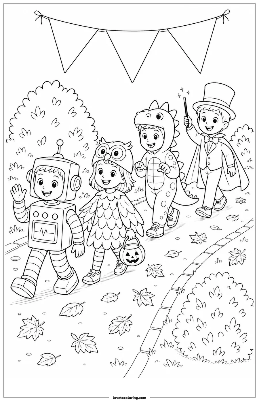 Dibujo para colorear de neighborhood costume parade