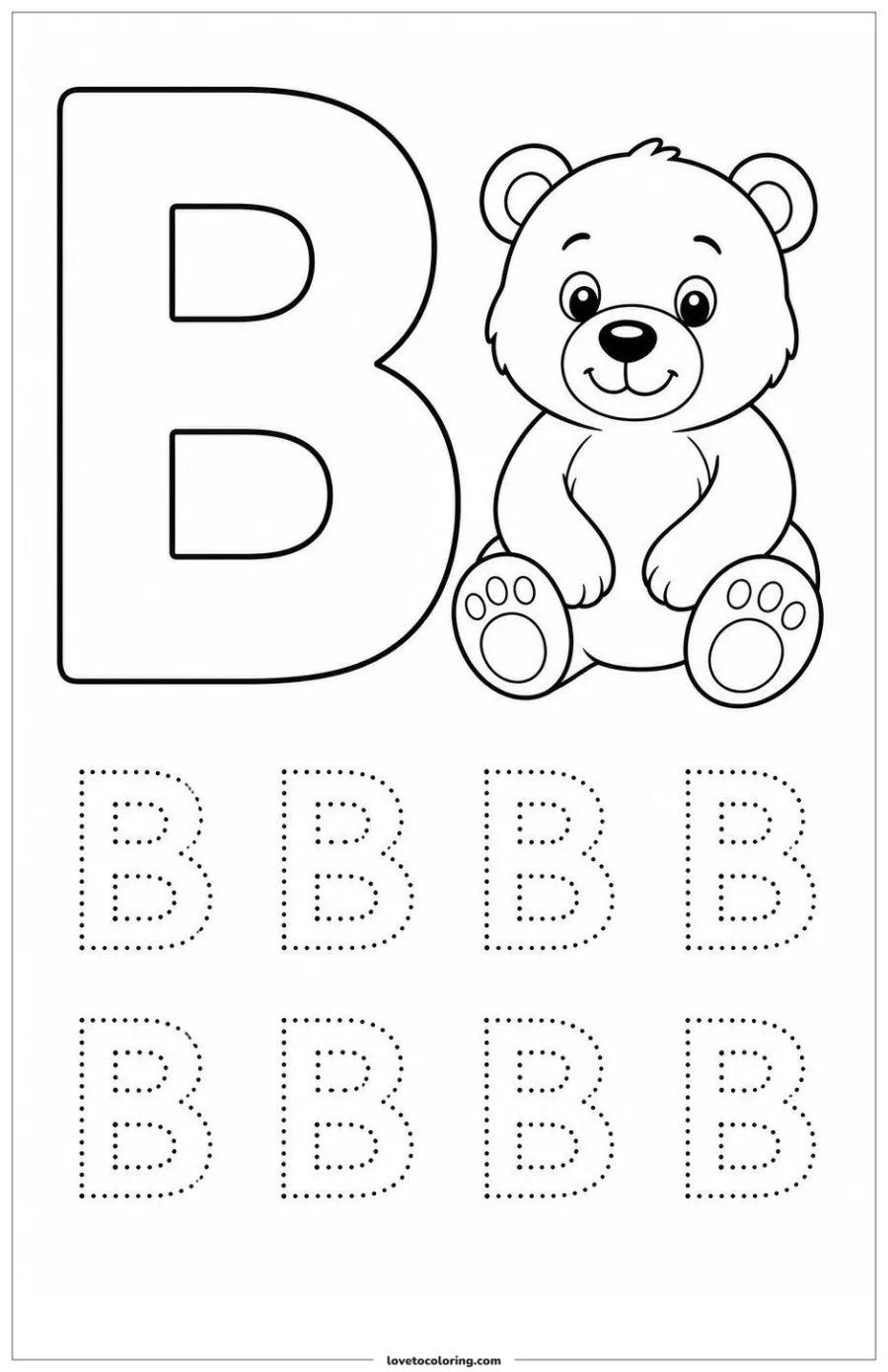 Dibujo para colorear de la letra b y un oso