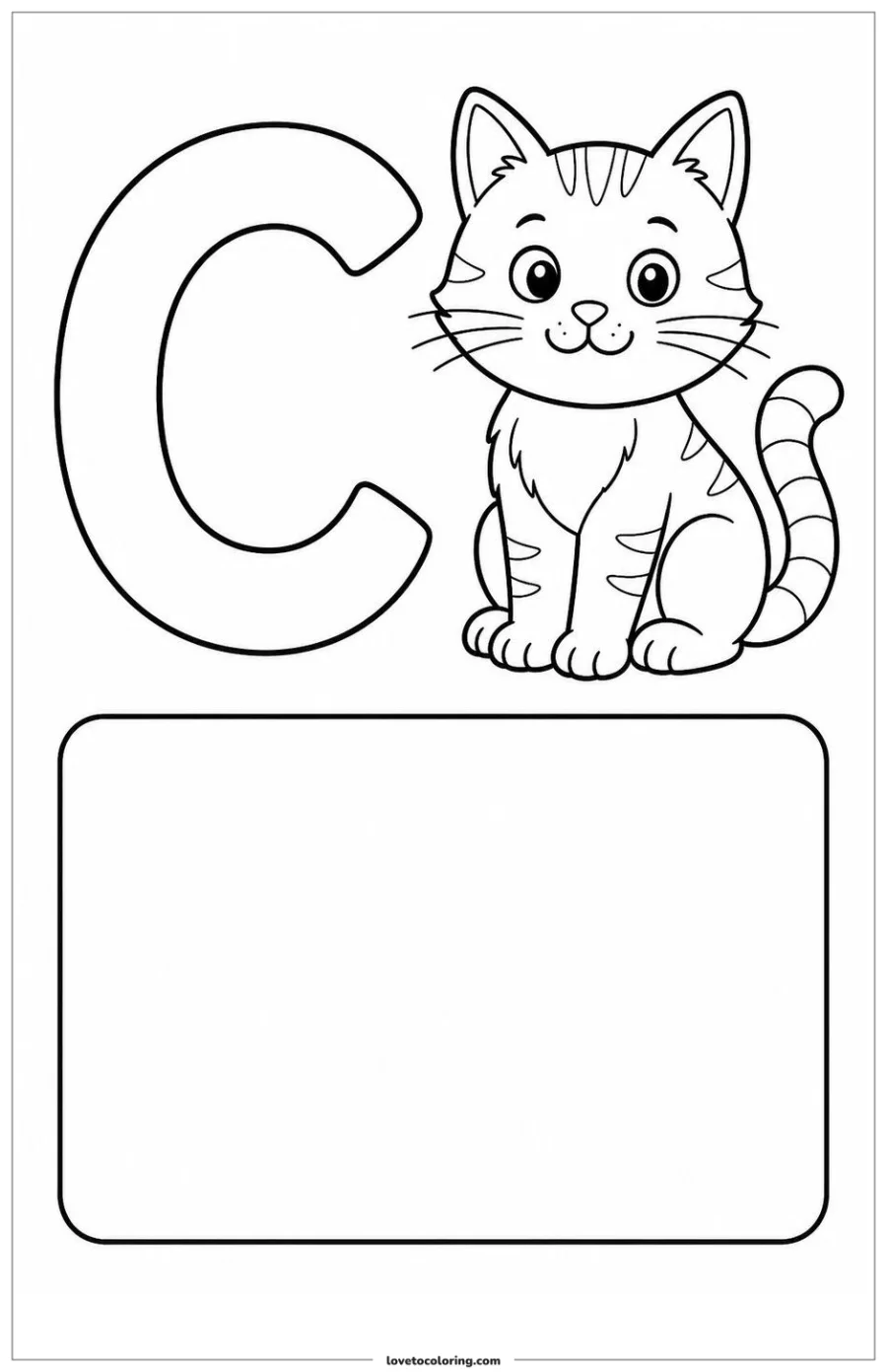 Dibujo para colorear de la letra c y un gato