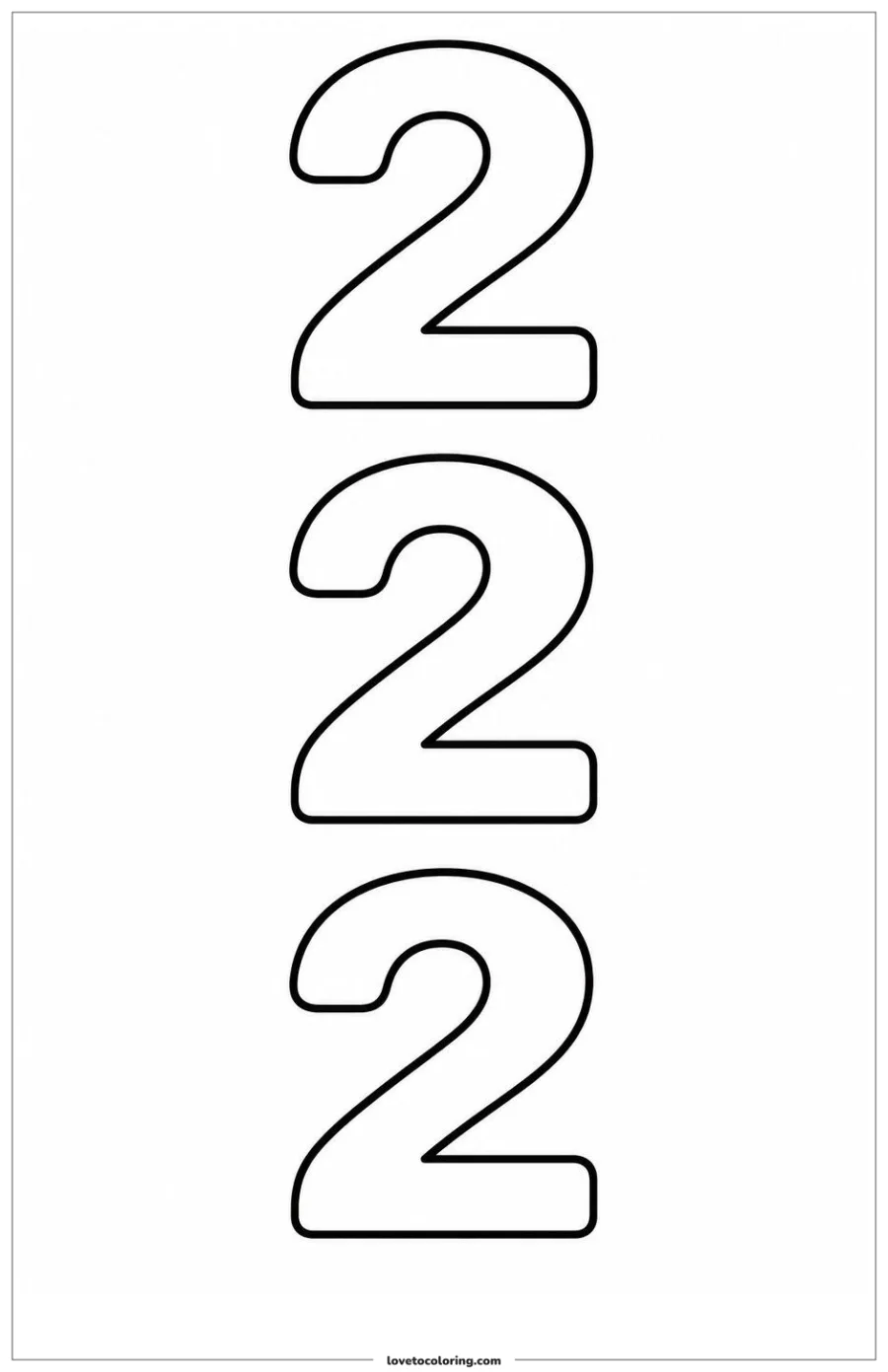 Dibujo para colorear de number two repeated in three large practice outlines