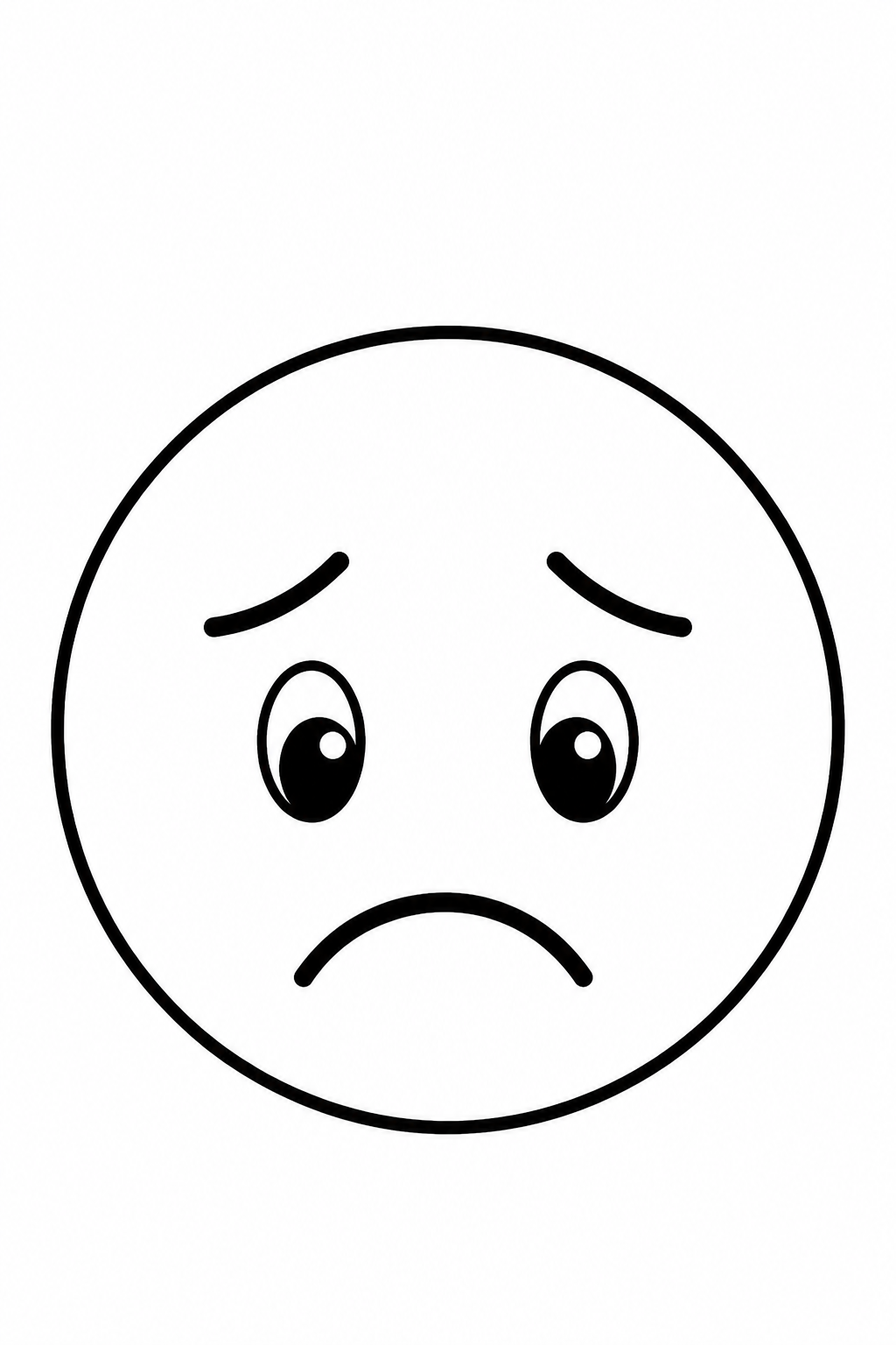 Black-and-white printable coloring page showing a sad expression with clear facial features.