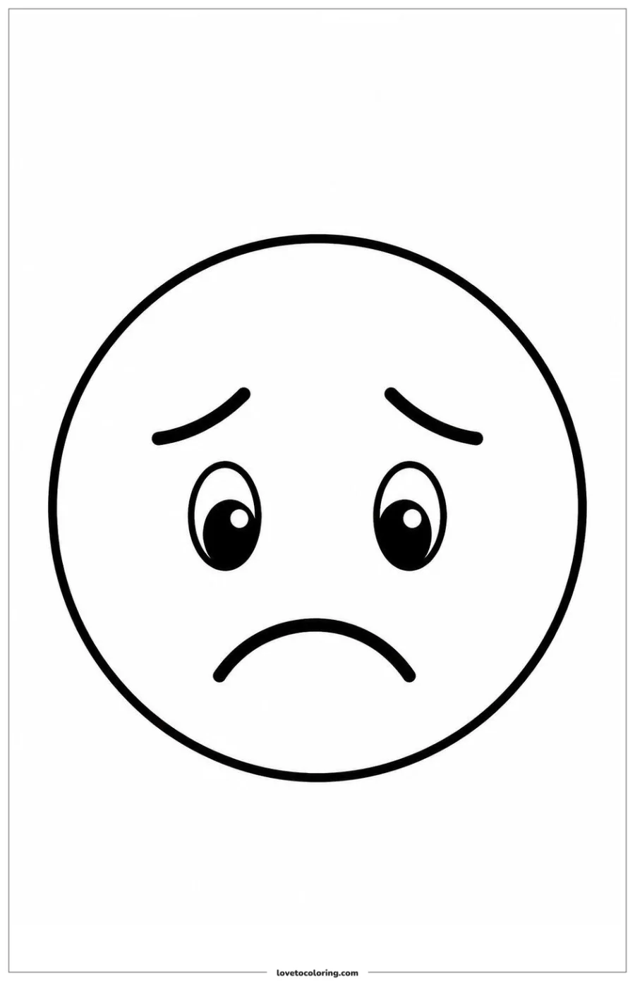 Black-and-white printable coloring page showing a sad expression with clear facial features.