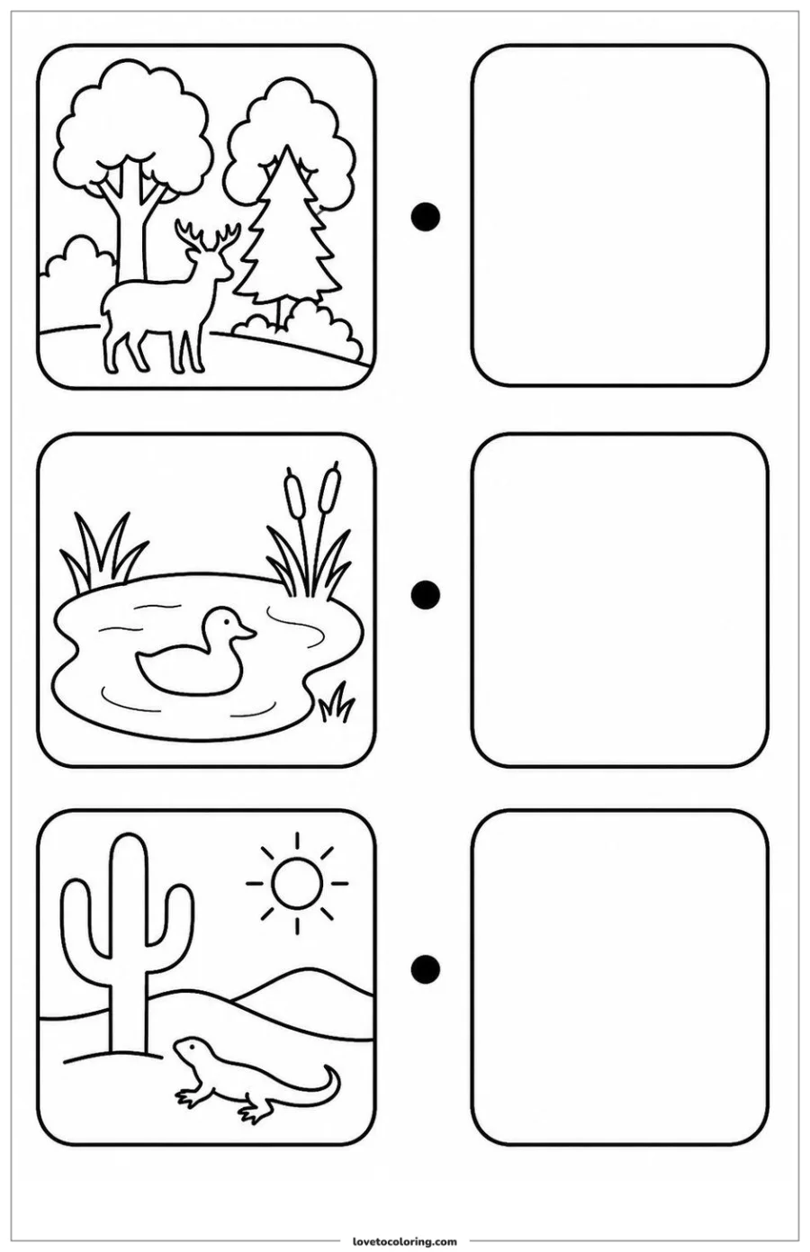 Dibujo para colorear de matching animal habitats