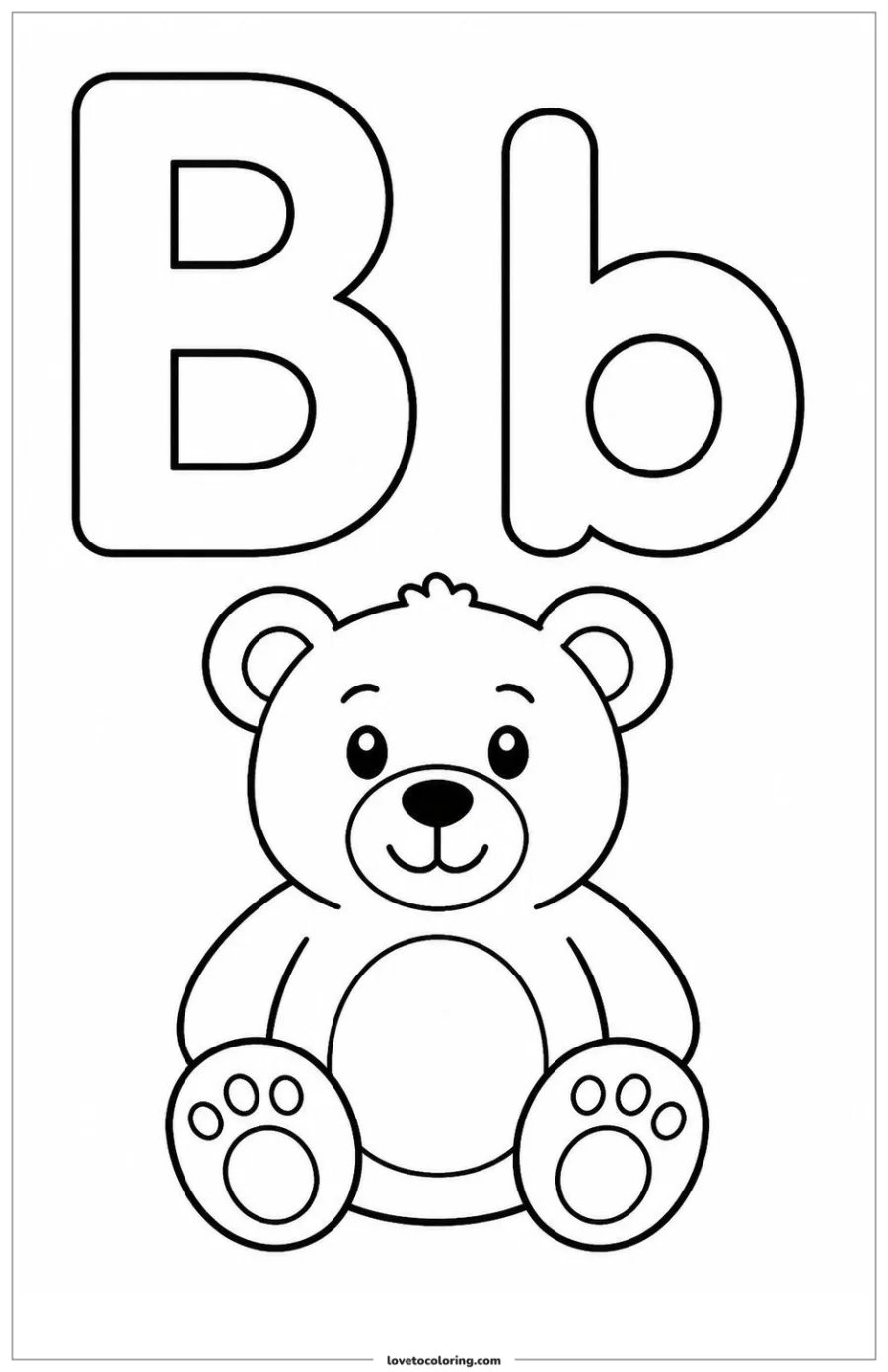 Dibujo para colorear de letter b with bear as one large trace-and-color focus