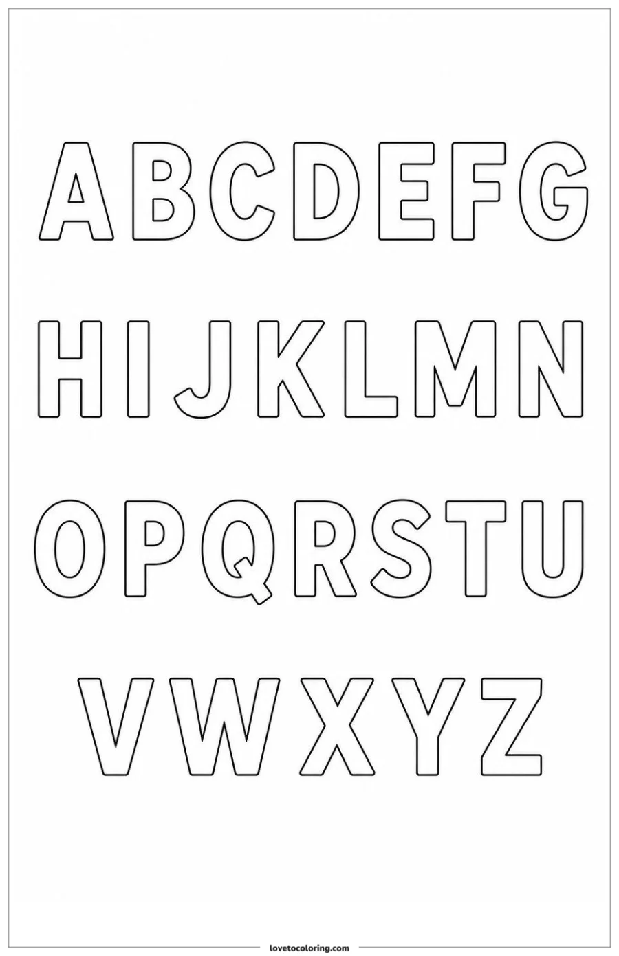 Dibujo para colorear de uppercase alphabet into four widely spaced groups