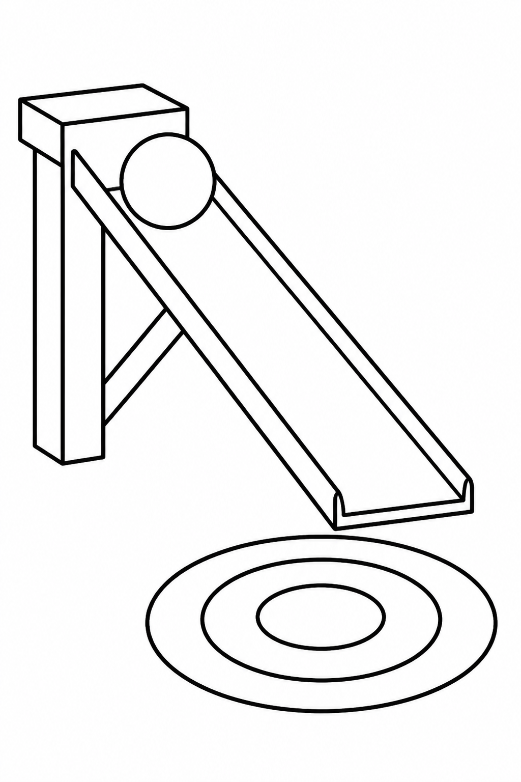 Ball rolling down a simple ramp toward a target.