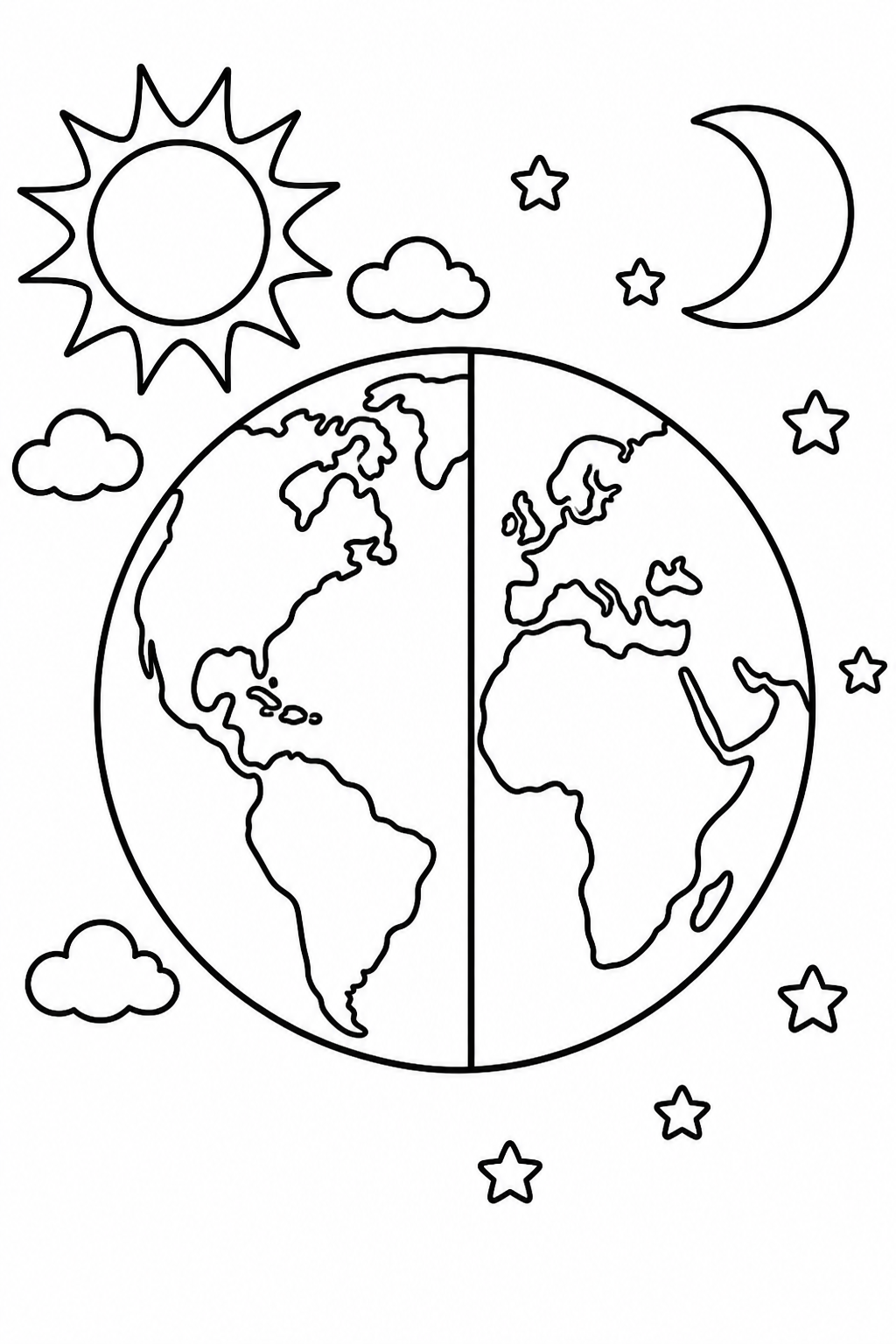 Earth shown with one side in daylight and one side at night.