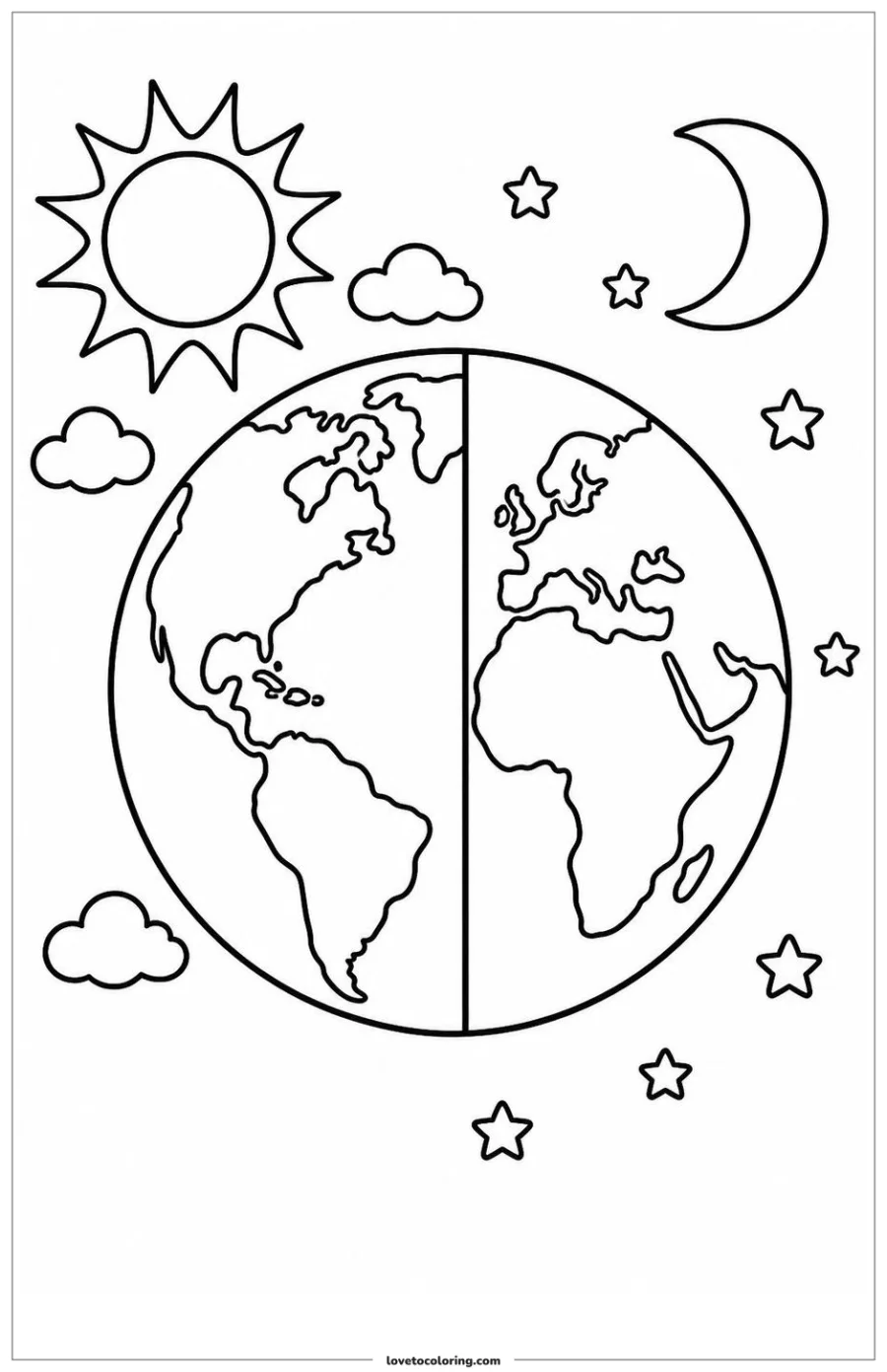Earth shown with one side in daylight and one side at night.