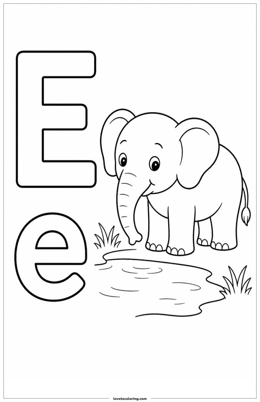 Dibujo para colorear de letter e: elephant