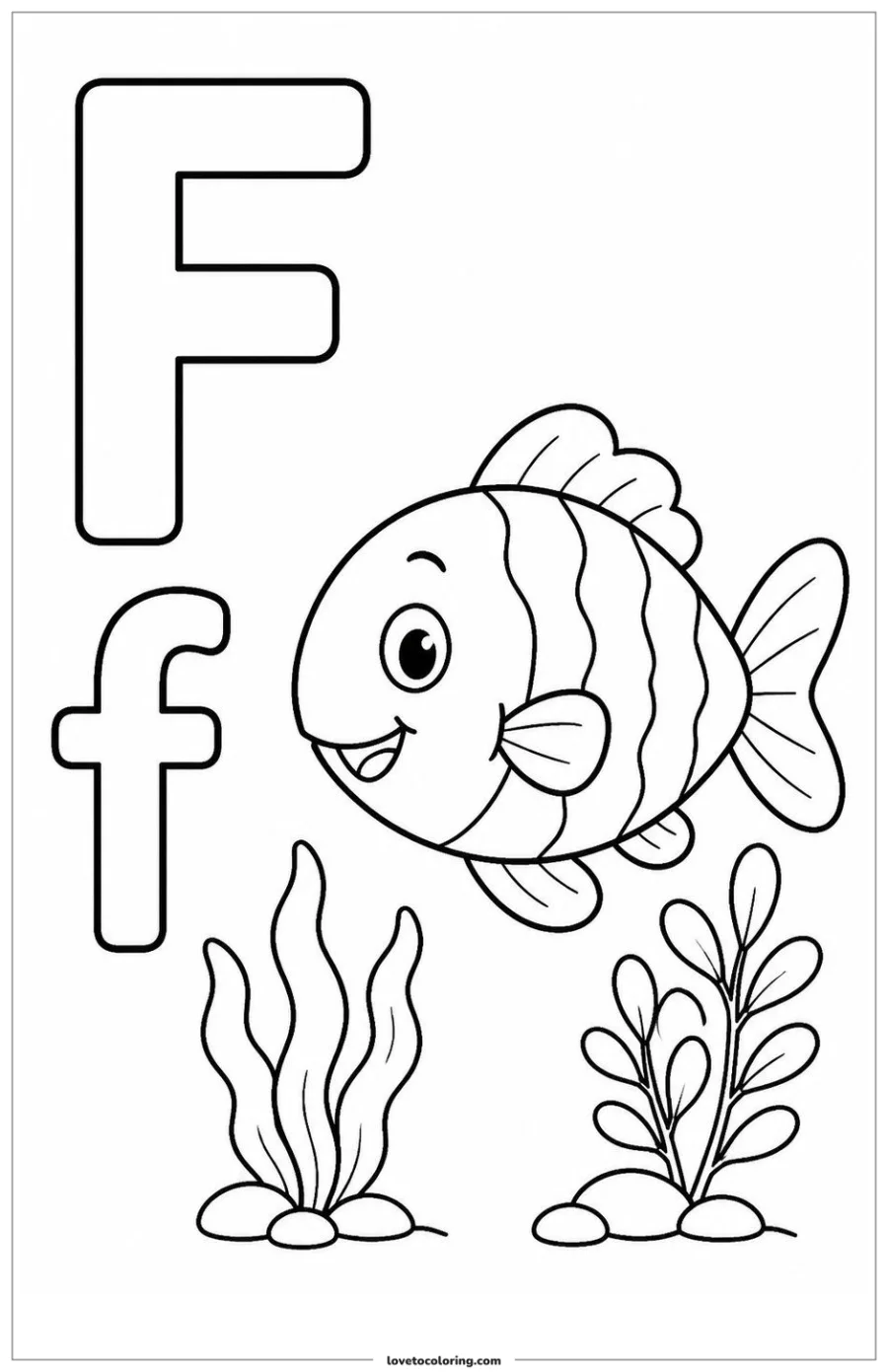 Dibujo para colorear de letter f: fish