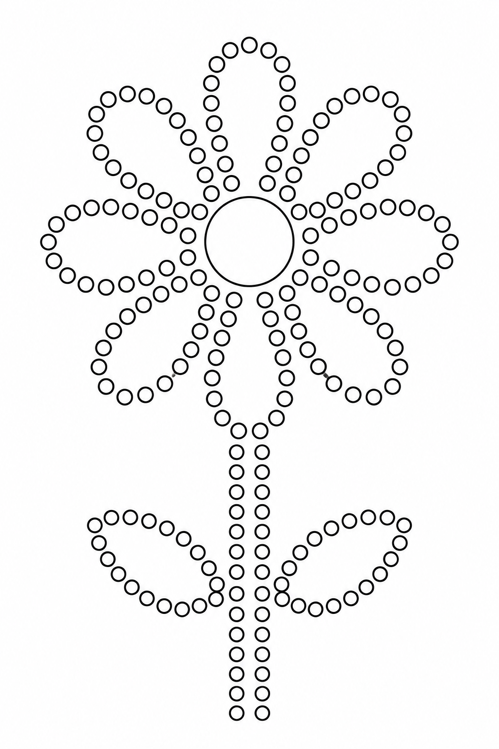 Simple flower cotton-swab painting printable made from small hollow circles.