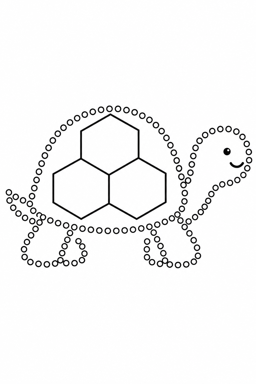 Side-view turtle dot painting printable with hollow circles around its outline.